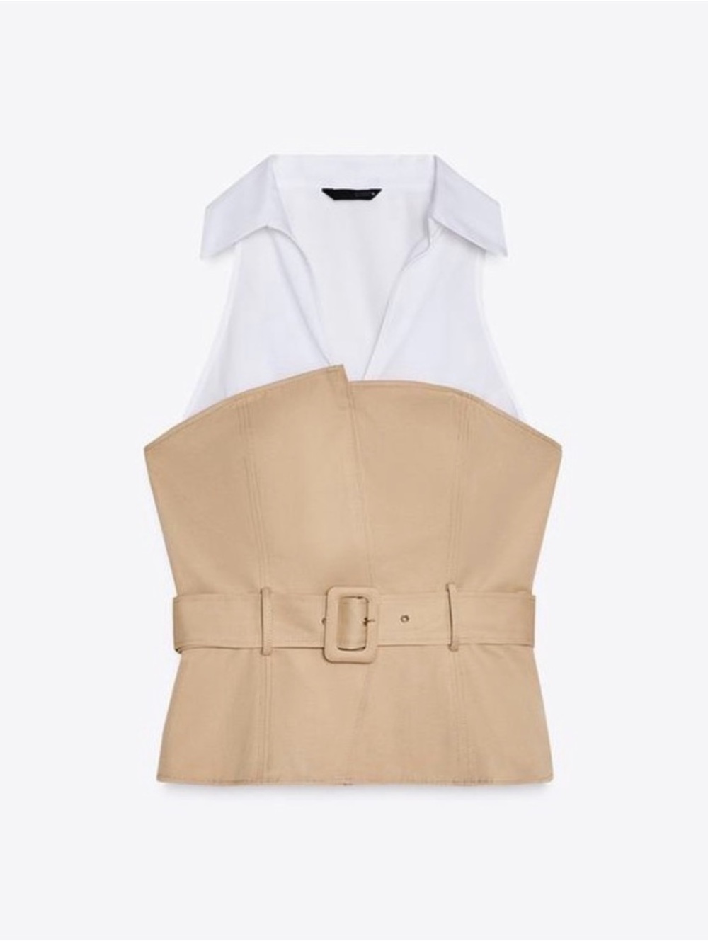 Zara Tan and White Bustier Top with Belt